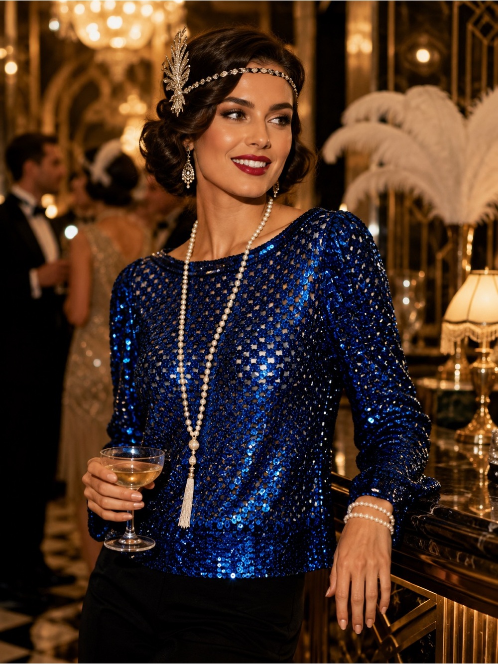 Vintage Partique New York Cobalt Blue Sequin Sweater Size 6 Made in USA
